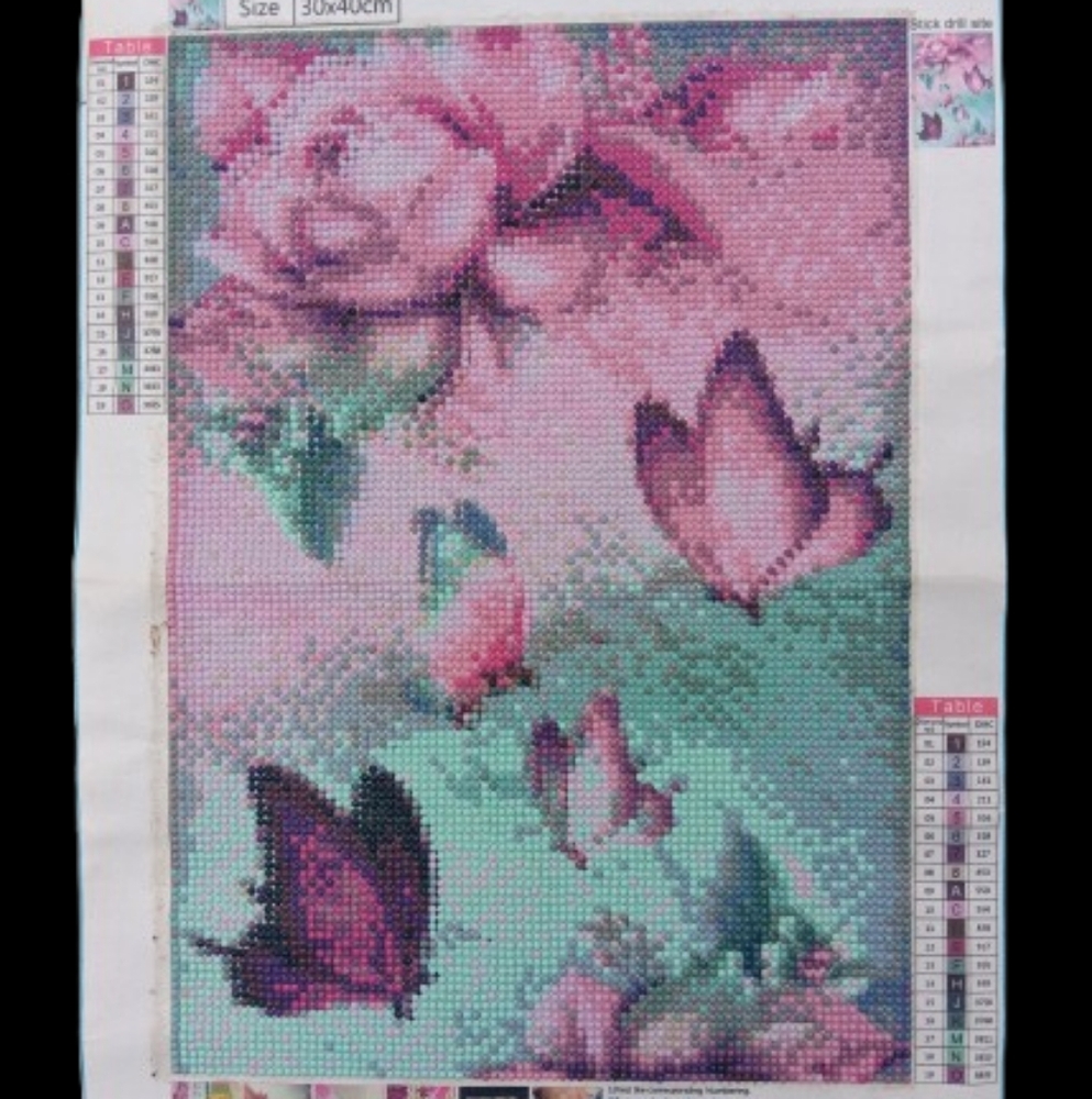 Floral Butterfly Wall Diamond Art in Pink and Green Completed/Sealed